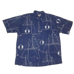 Cooke Street Honolulu Yacht Hawaiian Button Down Shirt 1970s Vintage Men Large